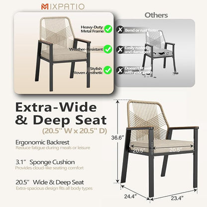 MIXPATIO 7 Pieces Round Outdoor Dining Set for 6, Patio Dining Set Wicker Rattan Chairs with Soft Cushion and 54" Round Table with Umbrella Hole, Round Patio Table and Chairs for Backyard Porch