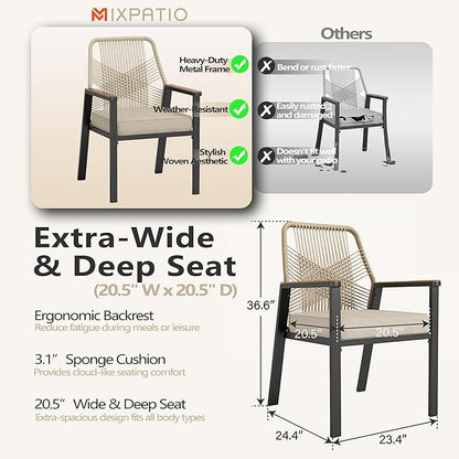 MIXPATIO 5 Pieces Round Outdoor Dining Set for 4, Patio Dining Set Wicker Rattan Chairs with Soft Cushion and 42" Round Table with Umbrella Hole, Round Patio Table and Chairs for Backyard Porch