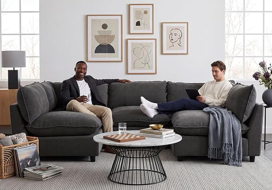 Iroomy Modular Sectional Sofa, Oversized Chenille Cloud Couch, Deep Comfy Seat, 5-Seater Sofas Couches for Living Room, Dark Grey, High Feet