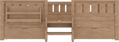 Bellemave Full Kids Montessori Bed with Stairs, Bookshelf and Drawers, Solid Wood Kids Bed Frame with Storage for Boys Girls, Low Profile,Dark Natural