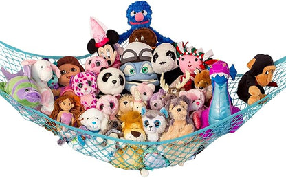Stuffed Animal Hammock | Corner Stuffed Animal Storage & Plushie Net | Toy Hammock for Stuffed Animals | Holds 12lbs | Easy Hang, All Hardware Included | Light Blue Bedroom Decor | by Lilly's Love