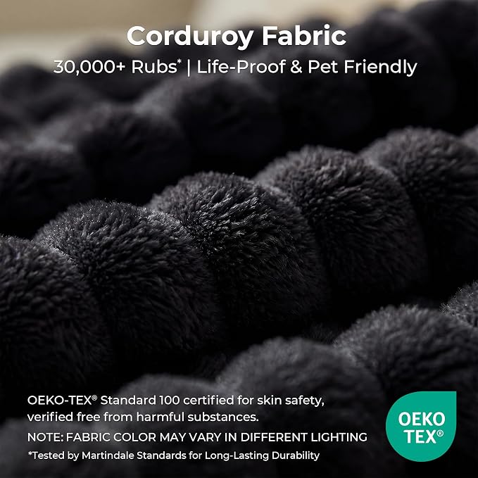 LIKIMIO Liorin Plush 71" Boneless Loveseat Sofa Black Corduroy No Assembly | 2 Seater | High-Density Foam | 25.6" Deep Seat | 17.3" High Seat | Sofa in a Box | Ideal for Apartment/Living room