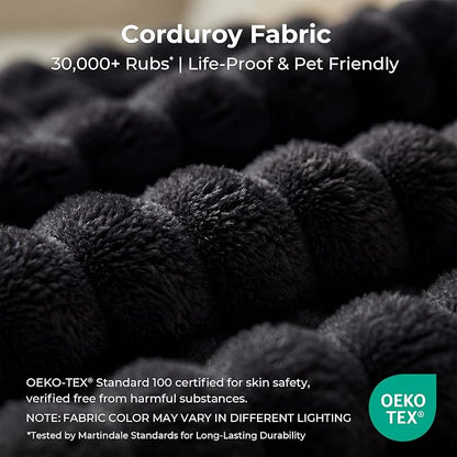 LIKIMIO Liorin Plush 71" Boneless Loveseat Sofa Black Corduroy No Assembly | 2 Seater | High-Density Foam | 25.6" Deep Seat | 17.3" High Seat | Sofa in a Box | Ideal for Apartment/Living room