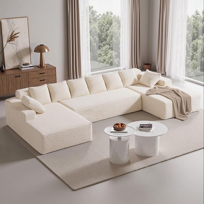 Luxanimarion 131'' U Shaped Sectional Couches with Chaise Lounge, U-Shaped Boneless Deep Seat Modular Sofa for Living Room 1PCS, Bedroom(Beige)