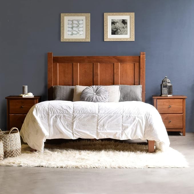 Grain Wood Furniture Shaker Solid Wood Panel Platform Bed, Queen Size, Walnut