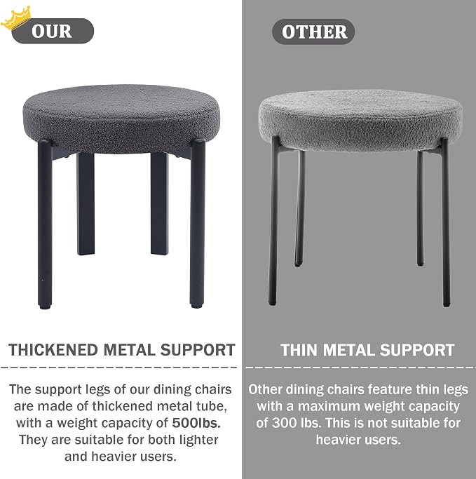 Boucle Dining Chairs Set of 2, Mid Century Modern Dining Room Chairs with Curved Backrest and Black Metal Legs, Upholstered Round Dining Accent Chairs for Kitchen, Living Room, Bedroom (Gray)