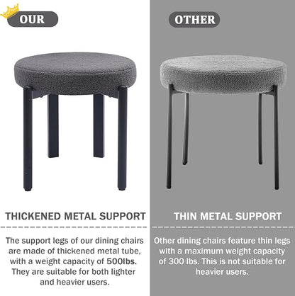 Boucle Dining Chairs Set of 2, Mid Century Modern Dining Room Chairs with Curved Backrest and Black Metal Legs, Upholstered Round Dining Accent Chairs for Kitchen, Living Room, Bedroom (Gray)