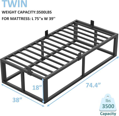 Bilily 18 Inch Twin Bed Frame with Steel Slat Support,Heavy Duty Metal Platform Bed Frame Twin Size Mattress Foundation,No Box Spring Needed,Easy Assembly,Noise Free,Black