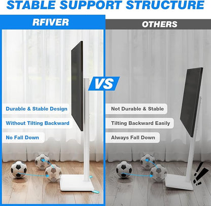 Rfiver Floor TV Stand with Mount for 32-65 inch TVs up to 88 lbs, Swivel Height AdjustableTV Floor Stand, Tall TV Stand with Wood Base, Saving Space Design for Living Room, Bedroom and Corner