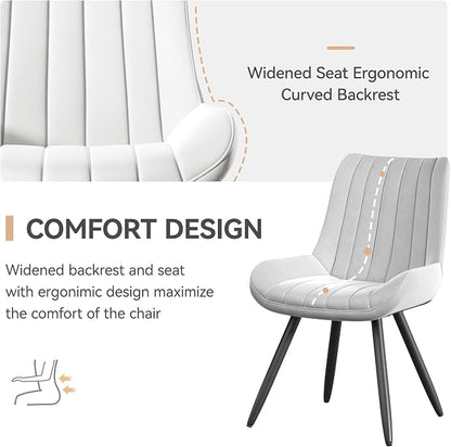 Dining Chairs Set of 6, Mid Century Modern Kitchen Chairs with Soft Cushion, Comfortable Upholstered Fabric Dining Room Chairs for Kitchen, White