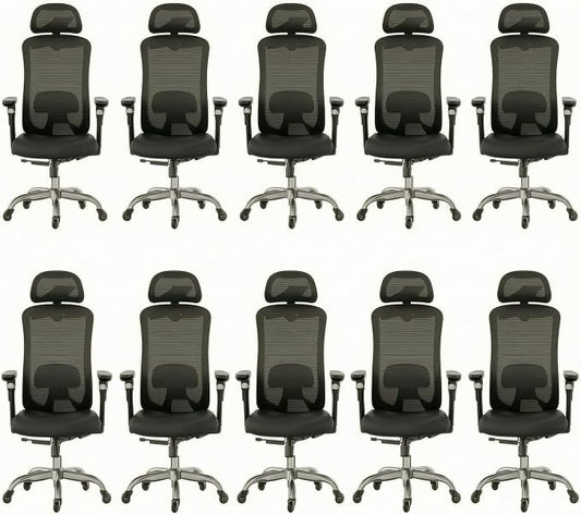 HUANUO Ergonomic Office Chair with 6D Armrest, Seat Depth Adjustment, Lumbar Support, Quiet Rubber Caster, High Back Mesh Gaming Chair with 3D Headrest, Big and Tall Chair for Home Office, Pack of 10