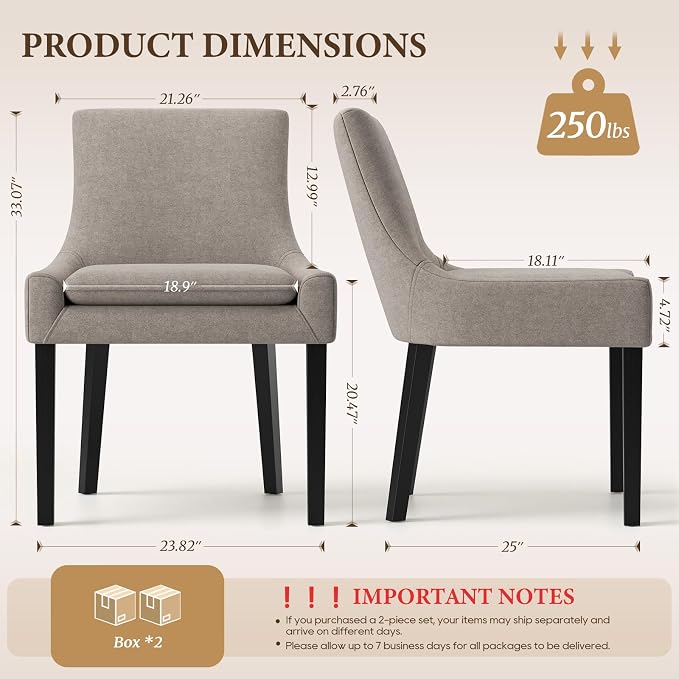 Modern Dining Room Chairs Set of 4 with Mid Back and Wood Legs, Upholstered Kitchen Chairs for Dining Room/Living Room, Camel