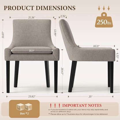 Modern Dining Room Chairs Set of 4 with Mid Back and Wood Legs, Upholstered Kitchen Chairs for Dining Room/Living Room, Camel