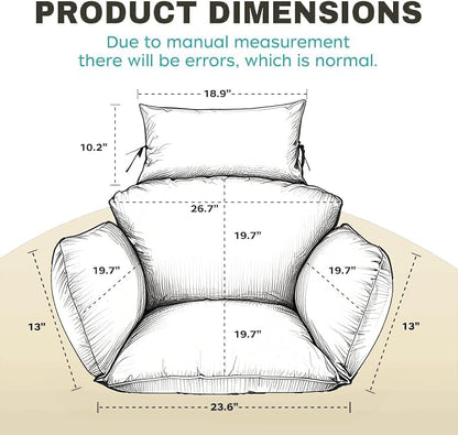 Egg Chair Cushion Replacement, Waterproof Thicken Hanging Egg Swing Chair Cushion for Outdoor Furniture, Wicker Rattan Hammock Basket Cushion with Headrest Pillow 47x31.5x4.7 inch(Cream)