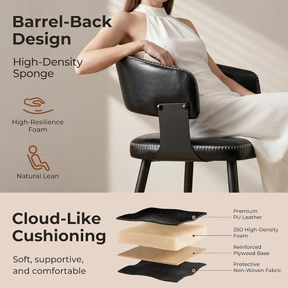 Dining Chairs Set of 4, Modern Upholstered Faux Leather Kitchen Chairs with Elegant Stitching, Easy to Assemble & Clean for Dining Room, Restaurant, Cafe, Vintage Black