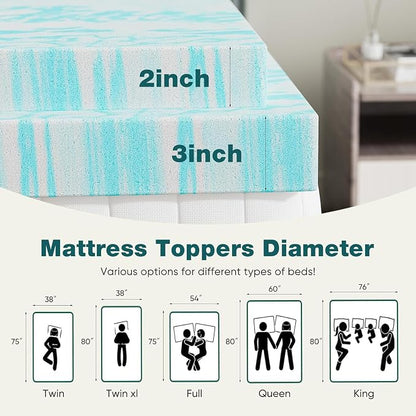 Sweetcrispy Mattress Topper Twin XL - 2 Inch Memory Foam Cooling Gel Infused Bed Topper for Back Pain, Sleeper Sofa, RV, Camper, CertiPUR-US Certified, Ventilated and Breathable