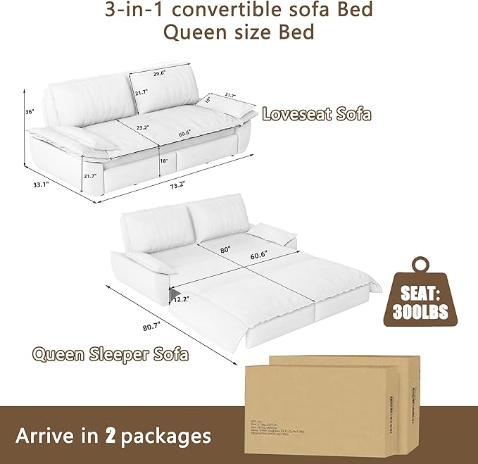 73.2" Sofa Bed Queen Size, Pull Out Couch Bed, 3-in-1 Convertible Sleeper Sofa with Cushion Armrest, Modern Corduroy Futon Couch for Living Room, Small Space, Apartment, Bedroom, Camel