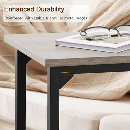 AMHANCIBLE C Shaped End Table Set of 2, Couch Side Table that Slide Under Sofa, Narrow Small Space TV Trays for Living Room, Bedroom, Greige HET02CGY