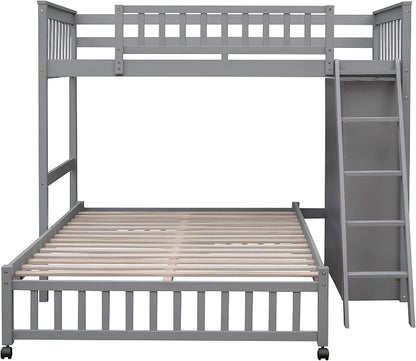 Ball & Cast Wooden Twin Over Full Bunk Bed with 6 Drawers & Flexible Shelves,Bottom Bedframe W/Wheel,Easy Assembly,Space Saving,Versatile Storage Furniture Set for Boy Girl Teen Compact Bedroom,Gray