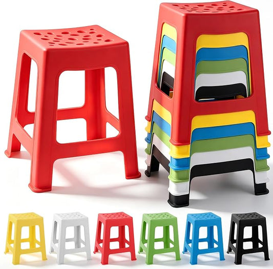 TURSTIN 6 Pack Plastic Stack Stools, 16.9 Inch Stackable Nesting Stools, 6 Mixed Colors Portable Stacking Backless Bar Stool Flexible Seating Chairs for Office Home