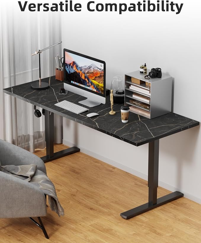 Universal 48 x 30 One-Piece Solid Wood Table Top, 1" Thick Desktop for Stand Up Height Adjustable Desk Frames, Home Office Tabletop, Countertop DIY, Black Marble