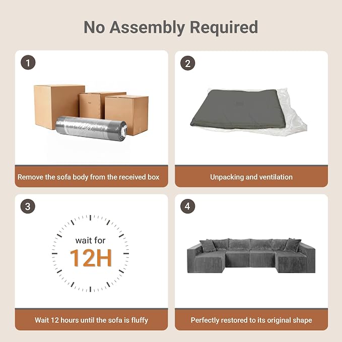 128" U-Shaped Modular Couch, Modern Sectional Couch with Double Chaise, Boneless Couch with Pillows, Deep Seat Sofa for Living Room Bedroom, No Assembly Required, Dark Grey