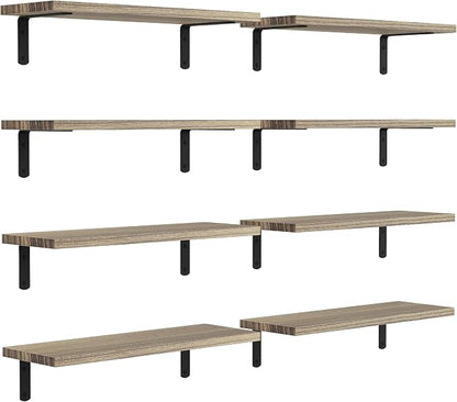 DOLLFIO Floating Shelves, 8 Sets Wall Shelves, Wood Floating Shelves for Bedroom Wall Décor, Wall Mounted Floating Bathroom Shelf for Storage, Floating Book Shelf Living Room – Rustic Brown