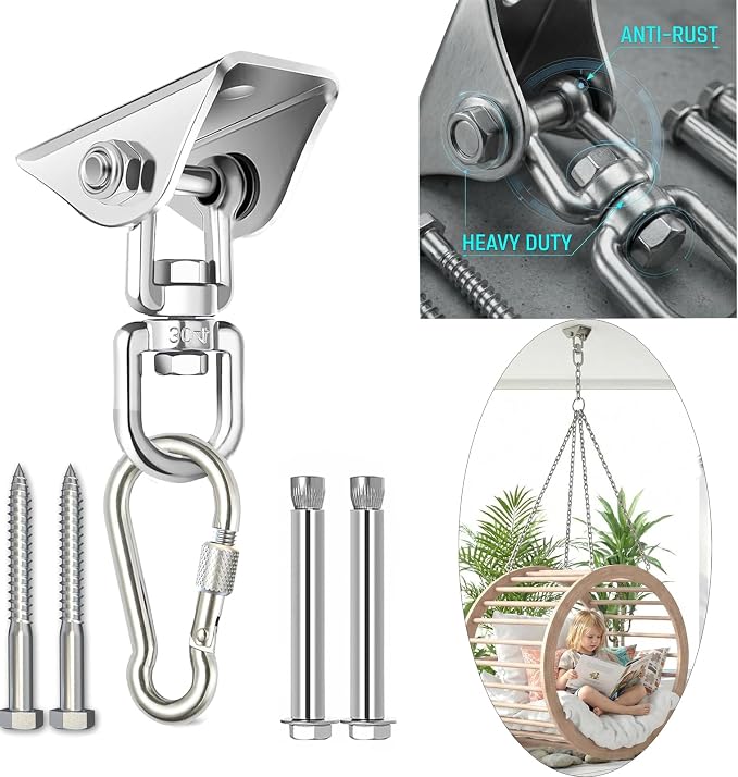 Arlai Hanging Chair Hardware Hanging Kit - Heavy Duty 360° Rotate Ultra Durable Hooks for Swing, Yoga, Playground, Gym, Punching Bag Hanger, 1000 lb Capacity