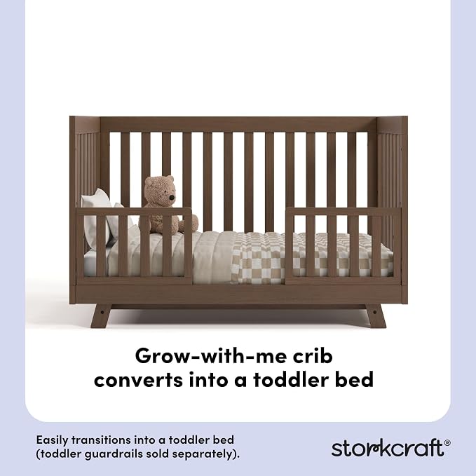 Storkcraft Beckett 3-in-1 Convertible Crib – GREENGUARD Gold Certified, Fits Standard Crib Mattress, Converts to Toddler Bed and Daybed, 4 Mattress Heights, Grow-with-Me Design (Hazelnut)