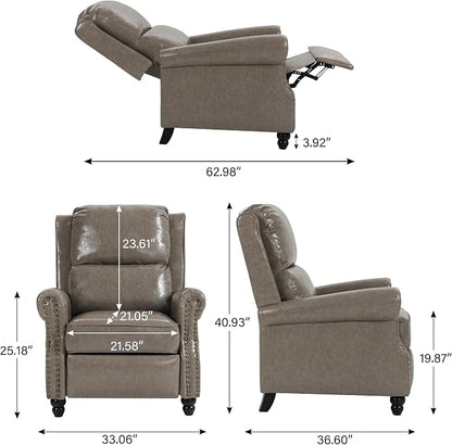 Faux Leather Recliner Chair, Modern Pushback Armchair with Adjustable Backrest & Footrest for Bedroom, Living Room (Grey, Set of 2)
