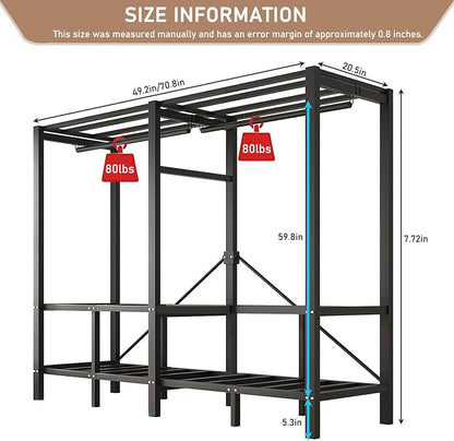 Heavy Duty Clothes Rack with Cover & Magnetic Doors, 1500lb Portable Wardrobe Closet - Foldable Garment Rack for Bedroom, Large Storage for Hanginng Dresses Jackets (Brown, 49.2IN)