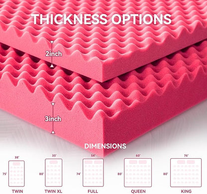 SINWEEK 2 Inch Egg Crate Memory Foam Mattress Topper Twin Size, Soft Mattress Pad for Back Pain Relief, Bed Topper, CertiPUR-US Certified, Pink