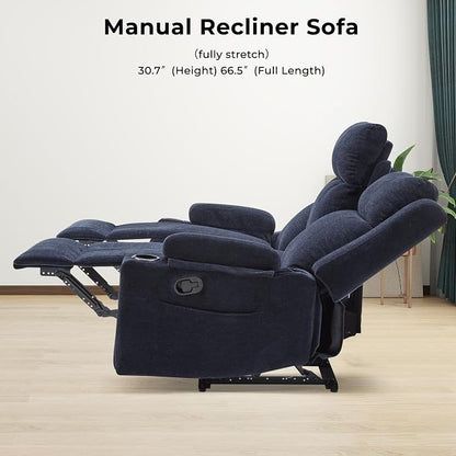 GUEAPY Large Manual Reclining Sofa 3-Seater Chenille Recliner Couch with Cup Holders, Wide Seat, Easy Assembly & Spill-Resistant Fabric Cozy Reclining Sofa for Living Room, Apartment, RV, Blue
