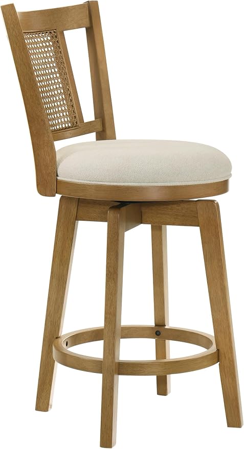Armen Living Isla 26 in. Amber Glow Counter Height Rubberwood Swivel Barstool with Ivory Fabric Seat - Set of 2