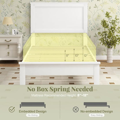 Giantex Wood Twin Bed Frames with Headboard, Mid Century Platform Bed Frame with Solid Wood Legs & Wooden Slat Support, Twin Bed Frames for Kids Adults, White Bed