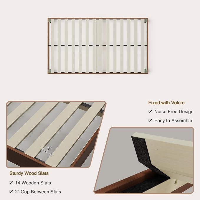 Yumori 12.9 Inch Minimalist Style Twin XL Size Bed Frame, Wood Platform Bed with Wood Slat Support, No Box Spring Needed, Easy Assembly, Walnut