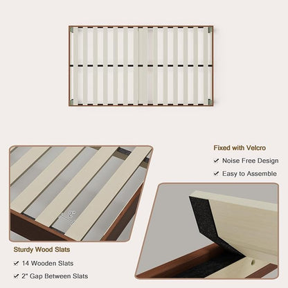 Yumori 12.9 Inch Minimalist Style Twin XL Size Bed Frame, Wood Platform Bed with Wood Slat Support, No Box Spring Needed, Easy Assembly, Walnut