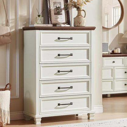 SAVOR LIFE Farmhouse Dresser and Nightstand Sets 3 Piece, 5 Drawer Dresser & 2 Drawer Nightstand Set, Rustic Wood Bedroom Furniture Set for Home, Bedroom, Hallway, White