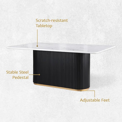 Morden Fort Modern Dining Table and Chairs Set for 4, 70" Black Dining Table with White Faux Marble Top and 4 Upholstered Chairs for Kitchen, Restaurant and Conference