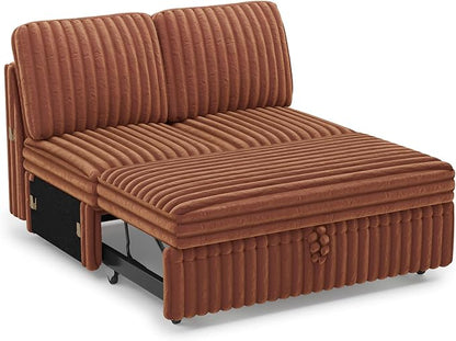 Belffin Corduroy Sleeper Sofa with Pull Out Bed Module Loveseat with Pullout Bed for Sectional Sofa Couch Brick Red Couch