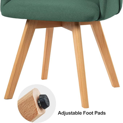 Swivel Dining Chairs Set of 6, Mid Century Modern Dining Chairs with Arms, Wood Legs, Linen Fabric Upholstered Kitchen Chairs for Dining Room Living Room, Comfortable Large Seat, Green