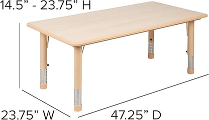 BizChair Adjustable Height Kids Activity Table, Natural Plastic, 23.6" W x 47.25" L, Rectangular, Table Only
