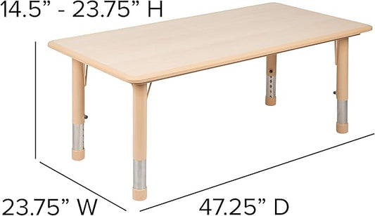 BizChair Adjustable Height Kids Activity Table, Natural Plastic, 23.6" W x 47.25" L, Rectangular, Table Only