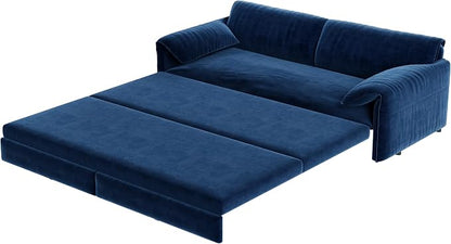 66" Sofa Bed Queen Size, Pull Out Couch Bed, 3-in-1 Convertible Sleeper Sofa with Side Pocket, Modern Velvet Futon Couch for Living Room, Small Space, Apartment, Bedroom, Blue