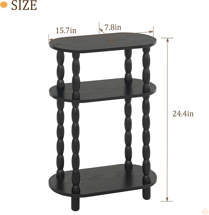 MaxSmeo Small End Table Set of 2, 3-Tier Narrow Side Table Bedroom Set of 2 with Storage, Skinny Side Table Nightstand for Small Space, Bedrooms, Living Room (Black)