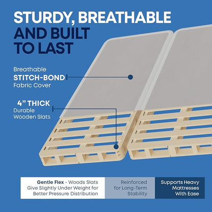 Greaton, Box Spring Bed Base Full Size, 4-Inch Wood Mattress Foundation – Amish Made in USA – Quiet Noise Free, 2-Pieces Under Mattress-Support BoxSpring, Fully Assembled, White