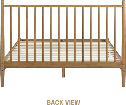 NTC Inno Wooden Bed Frame with Headboard, Solid Oak and Rubber Wood Foundation with Silent Slats and Wood Central Supports, 1000 Lb Capacity, Effortless Assembly, Queen - Teak Look