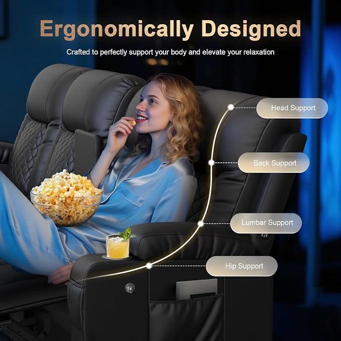Recliner Sofa, Home Theater Seating with Center Console, 4 Seat Reclining Couch with USB Ports & Phone Holders, Wall Hugger RV Sofa Furniture Loveseat Recliner Couch with Storage & Pocket