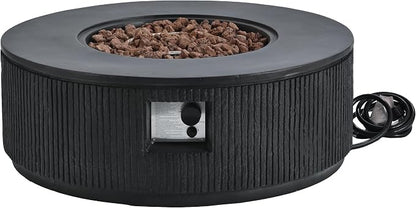 Merax 38.19'' MGO Propane Outdoor Fire Pit with Vertical Stripe Design, 50000 BTU Round Fire Pit Table with Steel Burner, Adjustable Flame Control, Lava Rocks & Rain Cover for Patio&Backyard, Black