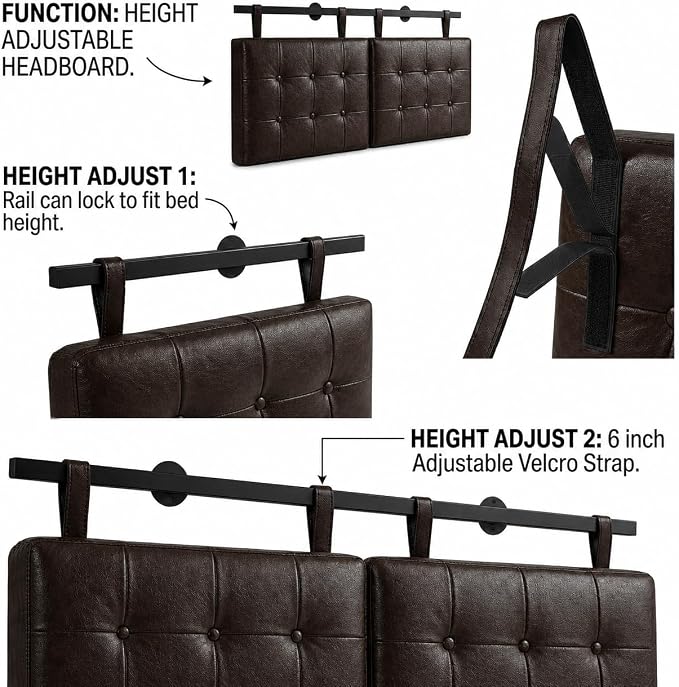 Queen Headboard only, Wall Mounted Headboard for Adjustable Bed, Hanging Head Board for Queen Size Bed Button Tufted Upholstered Headboard Cabeceras De Cama for Bedroom, Dorm, Dark Brown Faux Leather